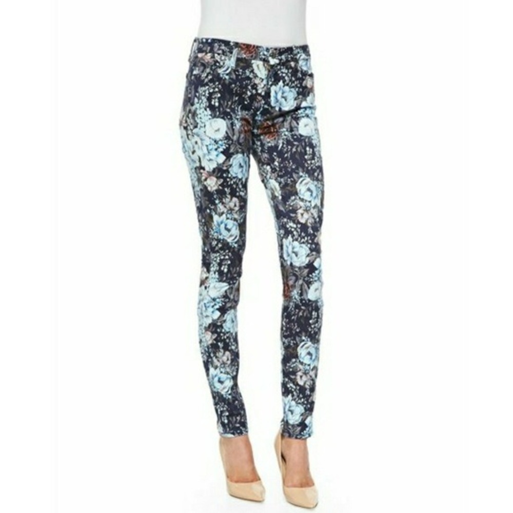 7 for All Mankind Navy Floral Skinny Jeans